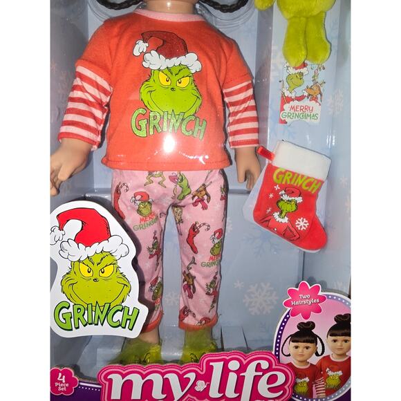 NIB My Life As 18" Poseable Doll – Grinch Sleepover Set (Brunette/Green Eyes) - Picture 7 of 16